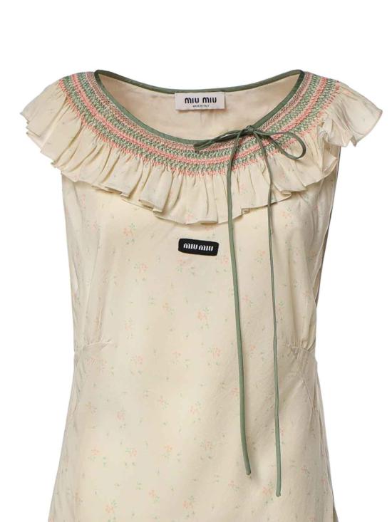 26FW 미우미우 마로케인 자수 크레이프 드레스 MF643319UVF0N6K BEIGE - MIU MIU