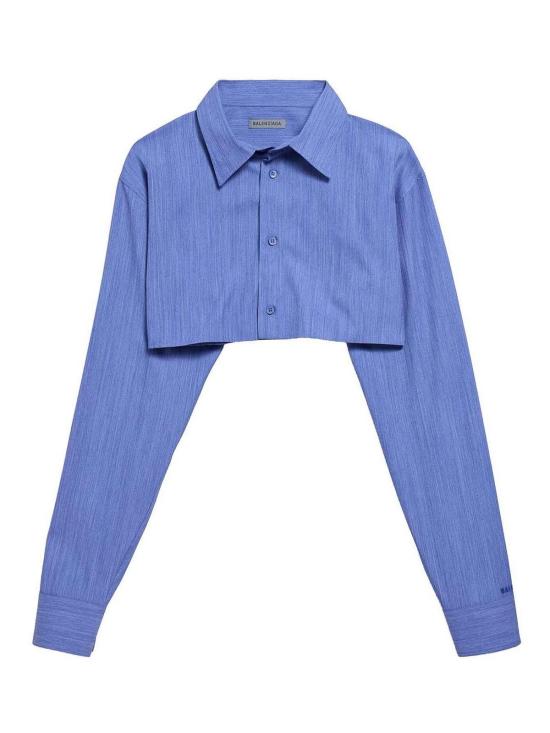 26FW 발렌시아가 로고 엠브로이더리 코튼 팝린 미니 셔츠 872327TUT304011 BLUE