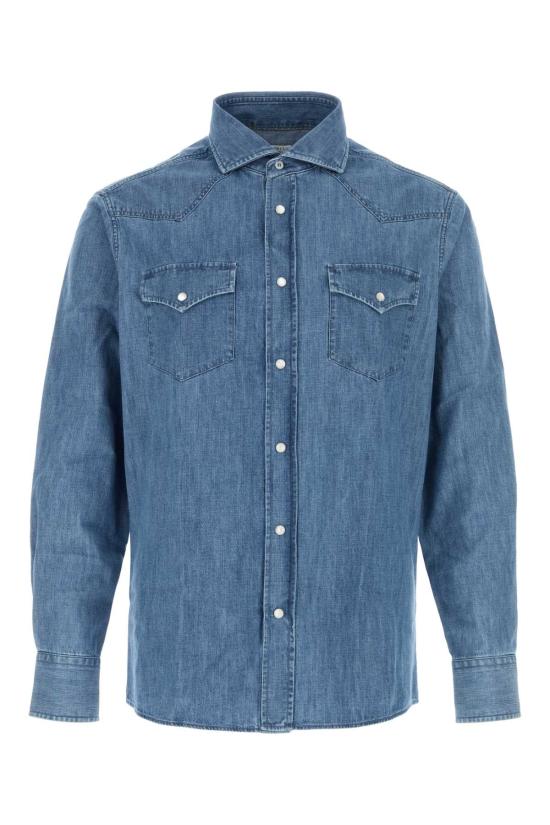 26FW 브루넬로 쿠치넬리 이지 핏 라이트웨이트 데님 셔츠 MH1924008 C8333 BLUE