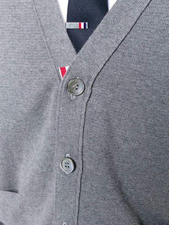 26FW 톰브라운 코튼 밀라노 스티치 4바 V넥 가디건 MKC171A00219 035 GREY - THOM BROWNE