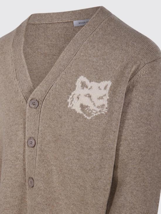 26FW 메종키츠네 폭스 헤드 인타르시아 메리노 가디건 PM00509KM0329 0626 Beige - MAISON KITSUNE