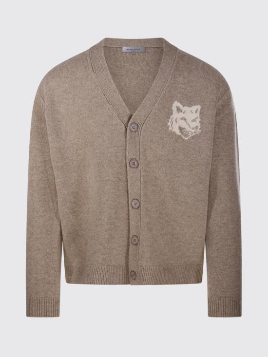 26FW 메종키츠네 폭스 헤드 인타르시아 메리노 가디건 PM00509KM0329 0626 Beige - MAISON KITSUNE