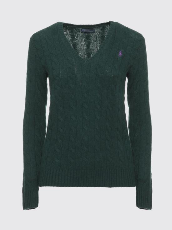 26FW 폴로 랄프로렌 포니 로고 자수 케이블 니트 v넥 스웨터 211971866 009 Green - POLO RALPH LAUREN
