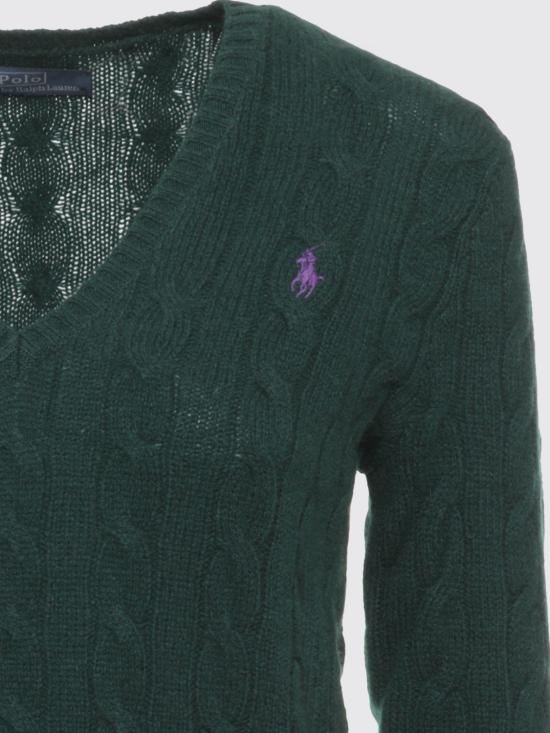 26FW 폴로 랄프로렌 포니 로고 자수 케이블 니트 v넥 스웨터 211971866 009 Green - POLO RALPH LAUREN