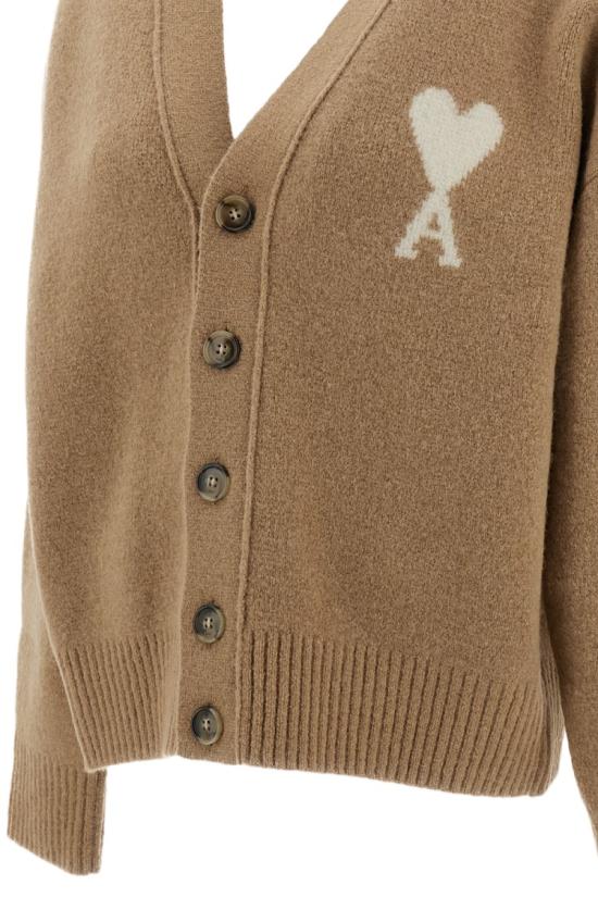 26FW 아미 빅 하트 로고 알파카 니트 가디건 UKC365KN0135A278 Brown - AMI