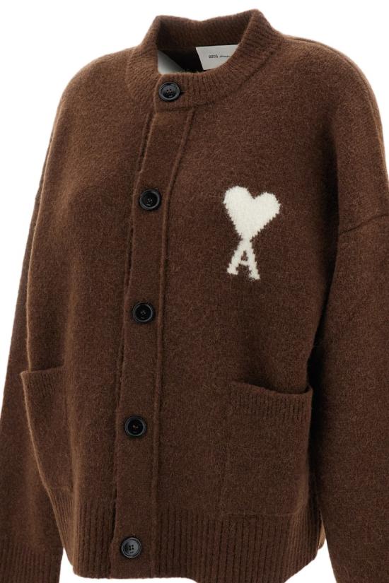 26FW 아미 ADC 하트 인타르시아 알파카 니트 가디건 UKC366KN0135A362 Brown - AMI
