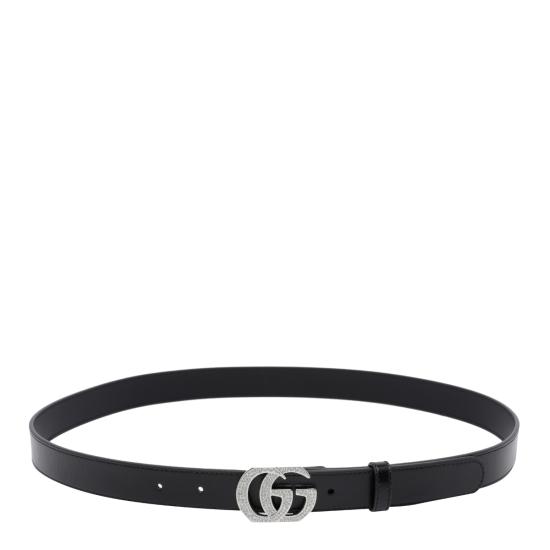 26FW 구찌 더블 G 크리스탈 버클 가죽 벨트 A006LF AAHEB1073 BLACK