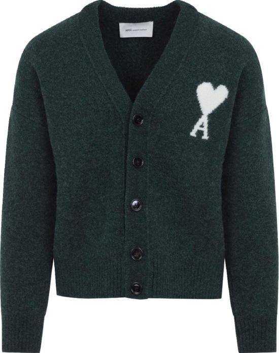  아미 빅 하트 로고 알파카 니트 가디건 UKC365KN0135A279BOTTLEGREENOFFWHITE DIVERS - AMI