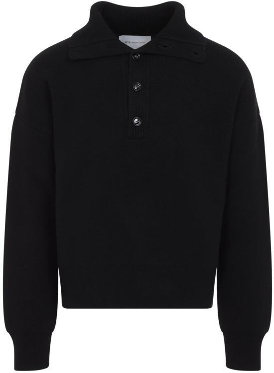  아미 브라운 하이 버튼 칼라 울 스웨터 UKS885KN0192001BLACK DIVERS - AMI