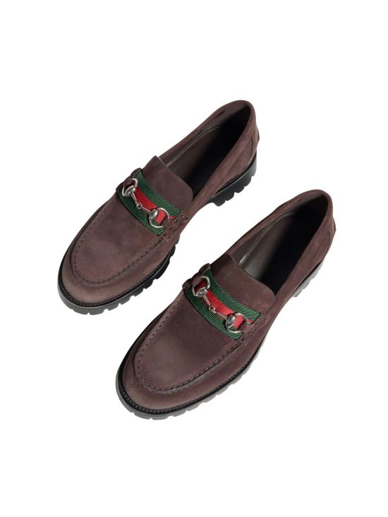 26FW 구찌 실크 홀스빗 스웨이드 로퍼 A006EGAAG9T 2052 BROWN - GUCCI