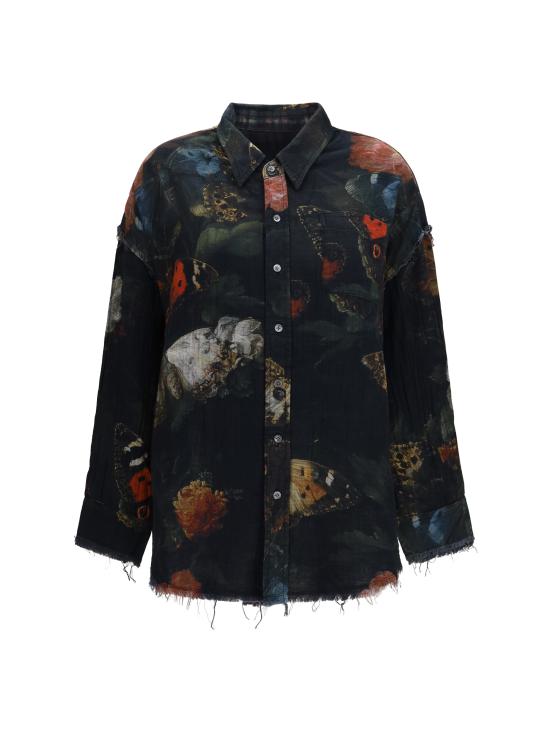 26FW 알13 셔츠 R13WR463R967B BLACK MULTICOLOR BUTTERFLIES WITH PLAID
