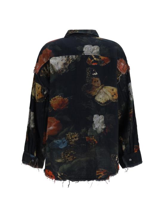 26FW 알13 셔츠 R13WR463R967B BLACK MULTICOLOR BUTTERFLIES WITH PLAID - R13