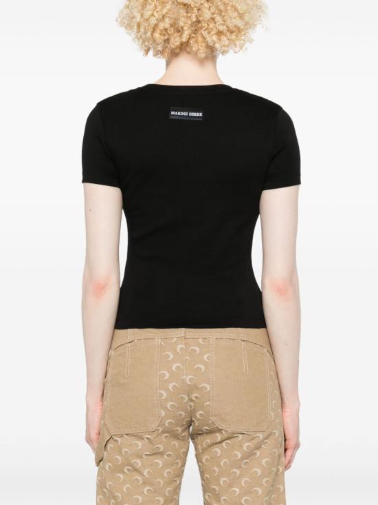 26FW 마린세르 문 로고 저지 베이비핏 티셔츠 WTT012ACJER0008BK99 BLACK - MARINE SERRE