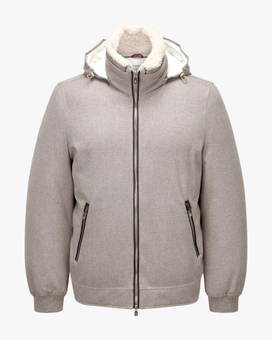 26FW 브루넬로 쿠치넬리 본디드 울 플란넬 탈부착 후드 다운 자켓 MM4701606 CAY85 GREY DOM