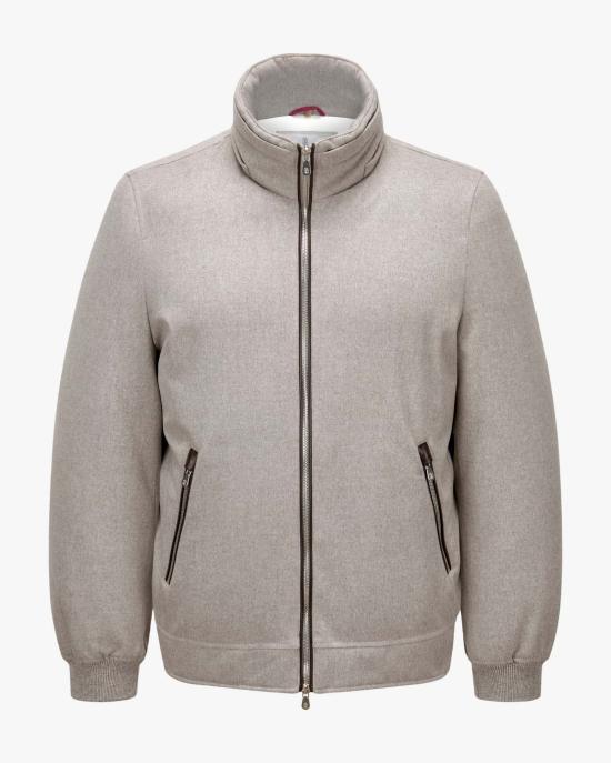 26FW 브루넬로 쿠치넬리 본디드 울 플란넬 탈부착 후드 다운 자켓 MM4701606 CAY85 GREY DOM - BRUNELLO CUCINELLI