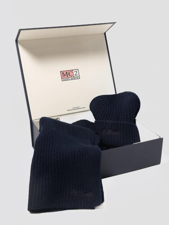 26FW 세인트바쓰 액세서리 캐시미어 블루 소재의 Box Natale Uomo Cappello e Sciarpa