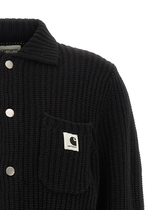 26FW 칼하트 WIP 로고 패치 골지 가디건 I035379 89XX BLACK DOM - CARHARTT WIP