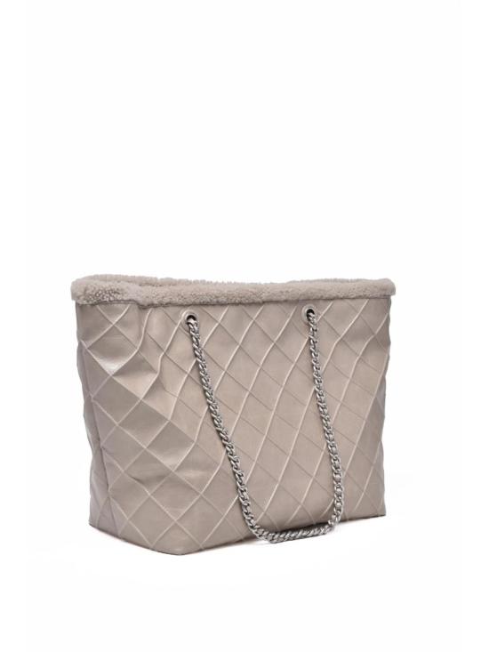 25FW 토리버치 토트백 펄 그레이 퀼팅 더블 체인 핸들 램스킨 - TORY BURCH