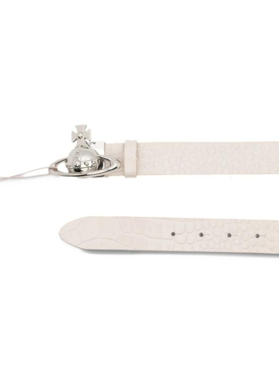 26FW 비비안웨스트우드 ORB 로고 가죽 벨트 82010087U L0098 A402 White - VIVIENNE WESTWOOD
