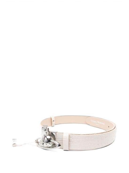 26FW 비비안웨스트우드 ORB 로고 가죽 벨트 82010087U L0098 A402 White - VIVIENNE WESTWOOD