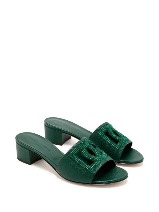 26FW 돌체앤가바나 스웨이드 라인스톤 도핀 카프스킨 뮬 CR1938A0217 8S353 VERDE SCURO - DOLCE & GABBANA