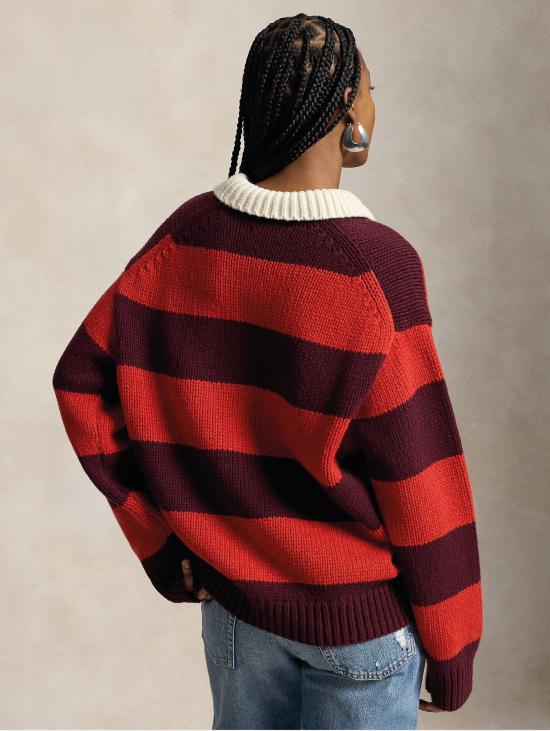 26FW 랄프 로렌 폴로 티셔츠 Maglione Stile Polo Da Rugby a Righe Rosso - RALPH LAUREN