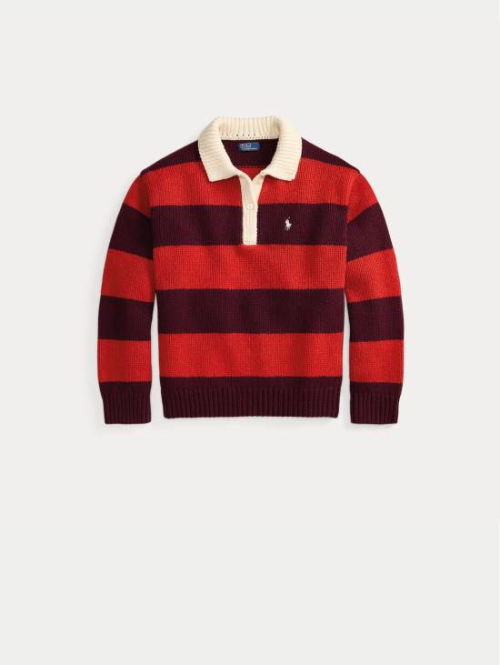 26FW 랄프 로렌 폴로 티셔츠 Maglione Stile Polo Da Rugby a Righe Rosso - RALPH LAUREN
