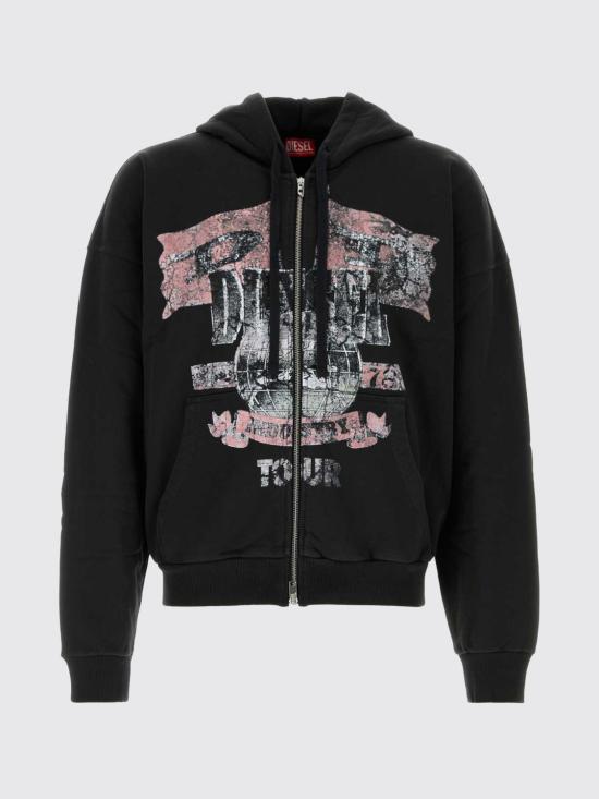 26FW 디젤 투어 그래픽 페이디드 후드 집업 A264790DFBM 900 Black - DIESEL