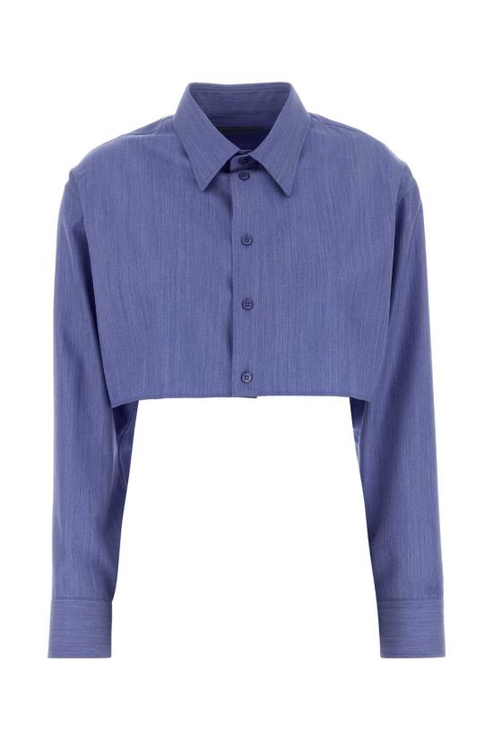 26FW 발렌시아가 로고 엠브로이더리 코튼 팝린 미니 셔츠 872327TUT30 4011 BLUE