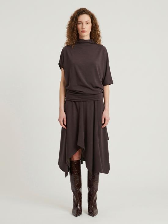 26FW 르메르 비대칭 드레이프 웨이스트 드레스 DR1179LYLJ1086 BR532 BROWN