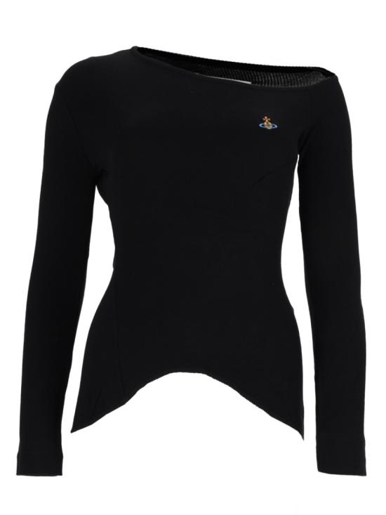 26FW 비비안웨스트우드 Hebo 비대칭 크루넥 반팔 티셔츠 1G01001J J00BON401 Black