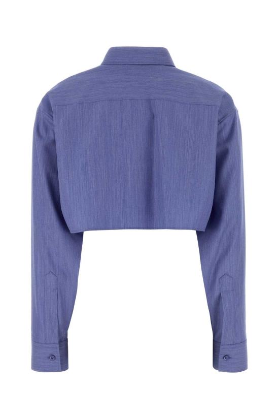26FW 발렌시아가 로고 엠브로이더리 코튼 팝린 미니 셔츠 872327TUT30 4011 BLUE - BALENCIAGA
