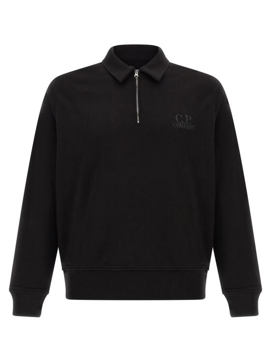 26FW 씨피 컴퍼니 다이애그널 레이즈드 플리스 폴로 셔츠 21CMSS026A 005086W 999 BLACK DOM