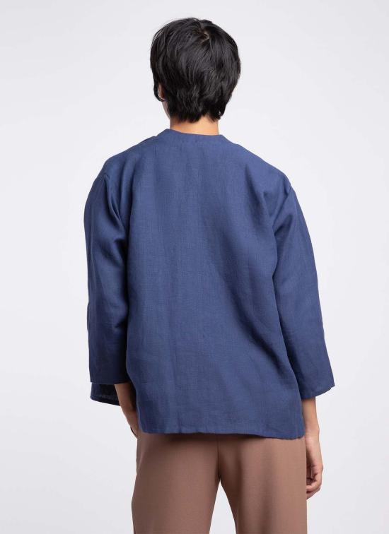  카렘 탑 통곡물 버튼업 셔츠 솔트 블루 - KAAREM
