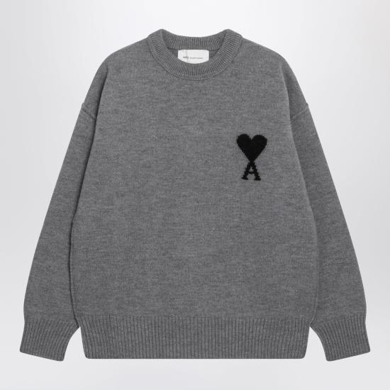 26FW 아미 빅 하트 울 크루넥 스웨터 UKS838U018 Grey
