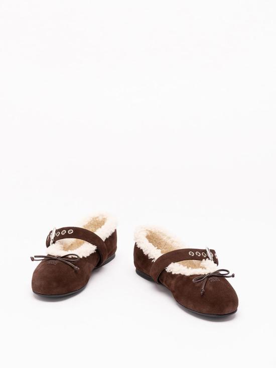 26FW 미우미우 스웨이드와 시어링 발레리나 5F764EZ0GFZF05F0003 DARK BROWN - MIU MIU