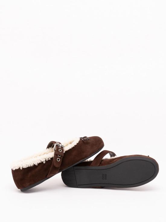 26FW 미우미우 스웨이드와 시어링 발레리나 5F764EZ0GFZF05F0003 DARK BROWN - MIU MIU