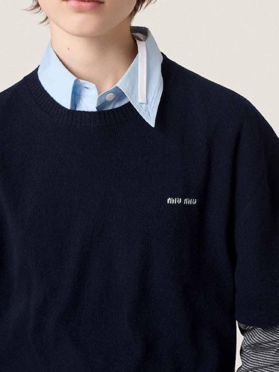 26FW 미우미우 울 캐시미어 스웨터 MML07L6061SOOOF095J BLUE - MIU MIU