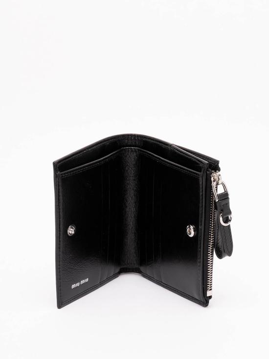 26FW 미우미우 로고 글로시 레더 지갑 5ML0502A44F0002 BLACK - MIU MIU