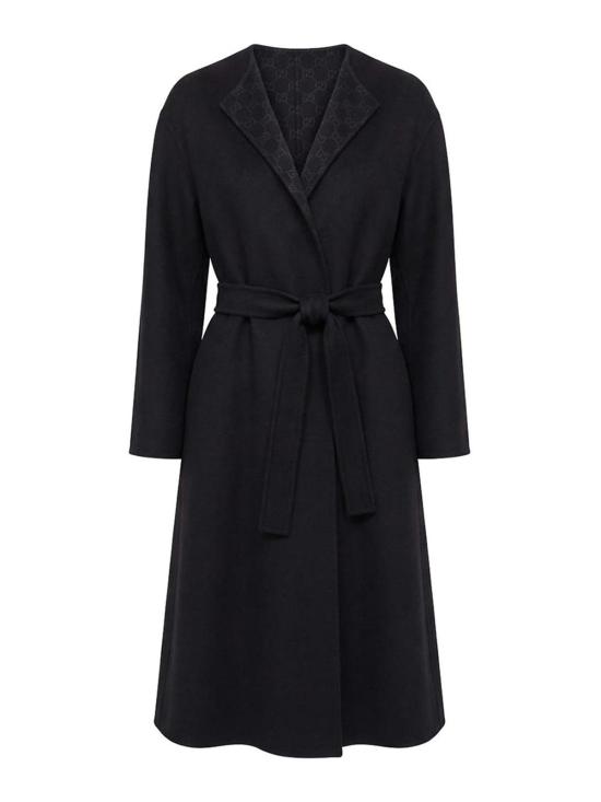26FW 구찌 GG 벨티드 울 실크 랩 코트 873795ZAVMN1000 BLACK