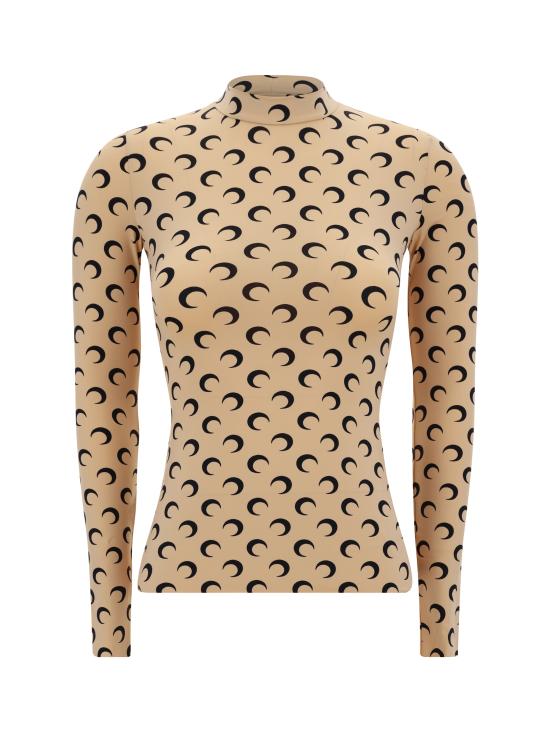 26FW 마린세르 문 프린티드 저지 세컨드 스킨 하이넥 탑 WTS005ACJER0001 TA10 BEIGE