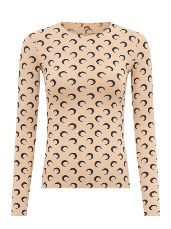 26FW 마린세르 크레센트 문 프린트 긴팔 티셔츠 WTS006ACJER0001 TA10 BEIGE