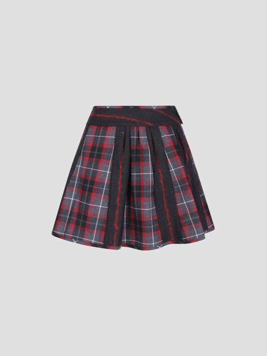 26FW 비비안웨스트우드 벨 타탄체크 플리츠 미니 스커트 1K01003HW01NG P210 CHARCOAL RED