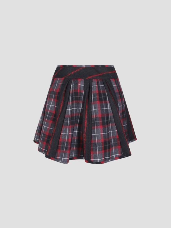26FW 비비안웨스트우드 벨 타탄체크 플리츠 미니 스커트 1K01003HW01NG P210 CHARCOAL RED - VIVIENNE WESTWOOD