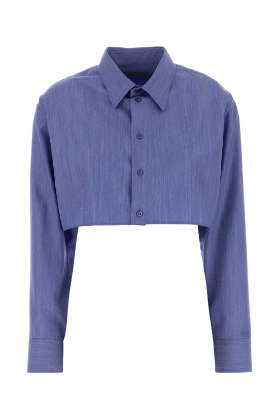 26FW 발렌시아가 로고 엠브로이더리 코튼 팝린 미니 셔츠 872327TUT30 4011 LIGHT BLUE