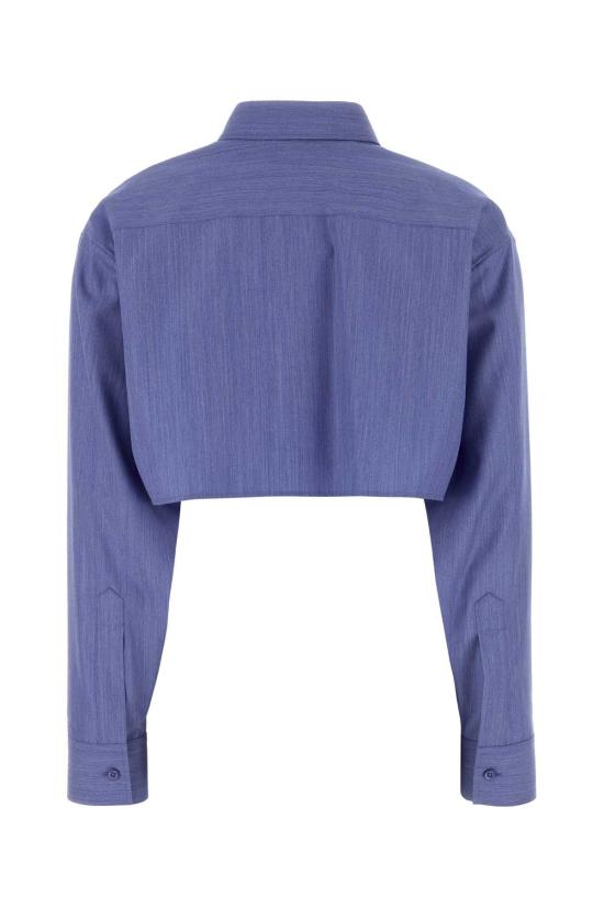 26FW 발렌시아가 로고 엠브로이더리 코튼 팝린 미니 셔츠 872327TUT30 4011 LIGHT BLUE - BALENCIAGA