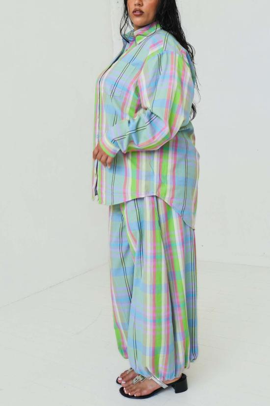  아바카시 탑 토성 체크무늬 카고 버튼다운 셔츠 - ABACAXI