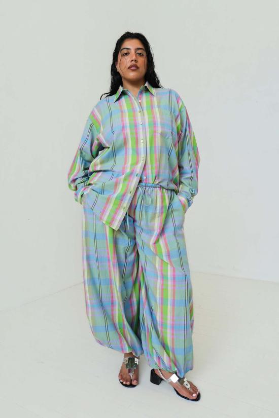  아바카시 탑 토성 체크무늬 카고 버튼다운 셔츠 - ABACAXI