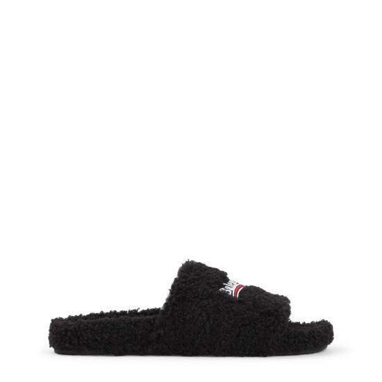26FW 발렌시아가 퍼리 오픈 뮬 654747 W14C2 1096 BLACK WHITE RED