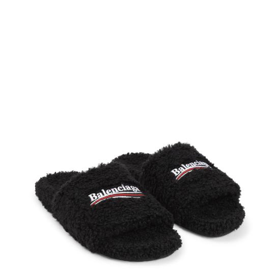 26FW 발렌시아가 퍼리 오픈 뮬 654747 W14C2 1096 BLACK WHITE RED - BALENCIAGA